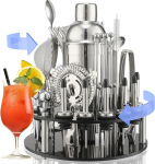CKductpro Cocktail Set, 41-Piece Cocktail Shaker Set Made of Stainless Steel, 360&deg; Rotating Acrylic Stand, Bartender Set, Bar Gift Set