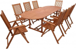 DEGAMO Lago Outdoor Garden Furniture Set XL Design 9-Piece Set 8 x Adjustable Folding Chairs 1 x Extendable Table 260 x 100 cm Oval Eucalyptus Wood Brown Oiled