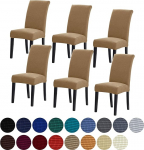 Howhic Stretch Chair Covers for Dining Room Set of 6, Removable Washable Dining Chairs Slipcovers Seat Protector Great Home Decoration and Banquet Upholstery (Light Brown, 6 Pack)