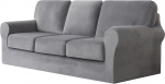 Sofa Cover 3-Seater 7-Piece Set - Super Soft Stretch Velvet Sofa Covers Sofa Protector Couch Covers with Separate 2 Backrest Covers and 2 Seat Cushion Covers for Living Room (Light Grey)