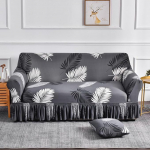 Hiseng Stretch Sofa Cover with Hem, 3D Flower Sofa Cover 1-4 Seater Polyester Fibre Couch Cover Washable Universal Sofa Cover Sofa Protector for Pets and Children (2-Seater, Black Grey Leaf)