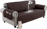 HonunG Sofa Protector, Sofa Cover 1 2 3 4 Seater, Waterproof Non-Slip Sofa Protectors Slipcover with Side Storage Bag, Protective Cover, Sofa Throw, Sofa Cover (3 Seater, Chocolate)