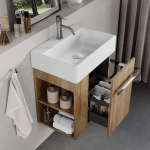 BRIDGE BENO 50cm Bathroom Cabinet With Ceramic Basin, Soft Close Drawer, Towel Rail, Left/Right Option, European Oak