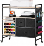 VEVOR Craft Trolley Serving Trolley koos lauaga, mis &uuml;hildub Cricut masinatega, rulliv Craft Storage Trolley 20 vin&uuml;&uuml;lrulli hoidjaga ja 3 sahtliga, Craft Organiser Black