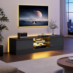 Telerikapp 16 v&auml;rvilise LED-valgustusega ja 2 uksega, 160 cm pikk, telerilaud, madal laud kuni 70-tollise teleri jaoks, telerialus magamistuppa, elutuppa, s&ouml;&ouml;gituppa, must (must)