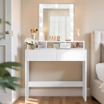 VASAGLE RDT114W01 Riietuslaud koos peegli ja pirnidega, kosmeetikalaud 2 sahtli ja 3 lahtise kambriga, meigilaua, kaasaegne, valge