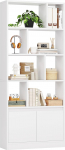 Valge puidust raamaturiiul k&otilde;rge 4 tasandiga ja avatud hoiuriiuliga, ustega seisev riiul elutuppa, magamistuppa, kontorisse, t&ouml;&ouml;ruumi, 155 x 60 x 24 cm, valge