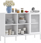 HOMCOM k&uuml;ljepaneel kapp 4 avatud kambrit ja 1 kapp terasv&otilde;rkudega uksega, reguleeritavad riiulid, 120 cm, valge