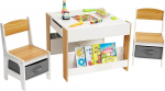 Yorbay laste laud koos 2 tooliga, puidust m&ouml;&ouml;blikomplekt koos hoiuruumi ja raamaturiiulitega, 3-in-1 maalimislaud ja tegevuslaud ja lauaplaat, lastetuba, m&auml;ngutuba, eelkooliealised (naturaalne)