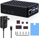 GeeekPi Raspberry Pi 5 Aluminium Case with USB-C Power Supply 27 W, Armor Case with Passive Cooling, 5.1 V 5 A Power Supply for 1GB/2GB/4GB/8GB