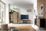 Lomadox elutoa komplekt, 3-osaline, Lowboard, Highboard, kapp, koos valgustusega, must Wotan tammepuust