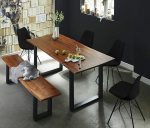 SAM Esra s&ouml;&ouml;gikomplekt, Wane laud 140 x 80 cm ja pink 140 x 40 cm, akaatsiapuu konjaki v&auml;rvi, raam must, 4 x Lark Black kaussi.