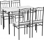 LafeuR Table and Chairs Set, Kitchen Table Set Made of Black Metal Legs, Dining Room Table with 2 Chairs for Dining Room, Kitchen, Living Room, White Marble (5-Piece Set)