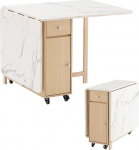 Kokkupandav s&ouml;&ouml;gilaud, kokkupandav laud ruumi kokkuhoiuks, Drop-Leaf s&ouml;&ouml;gilaud 2 sahtliga ja 4 rattaga, pikendatav s&ouml;&ouml;gilaud elutuppa, k&ouml;&ouml;ki, talumajapidamisse (puitmarmor)