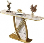 Generisch Konsolentisch mit Marmorplatte und goldenem Metallgestell - Stilvoller Sofatisch f&uuml;r Wohnzimmer, Flur und Eingangsbereich - Elegante Deko- und Aufbewahrungsl&ouml;sung