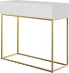 Selsey Veldio konsoollaud sahtliga k&uuml;ljelaud 90 cm sissep&auml;&auml;sulaud konsool garderoobilaud valge kuldsed jalad