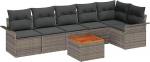 7-teiliges Garten Sofa Set mit Kissen Grau Poly-Rattan Akazie Gartenlounge Model3347335