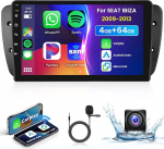 4G 64G podofo 9-tolline autoraadio Bluetooth Seat Ibiza 2009-2013 Carplay Android auto traadita, WiFi GPS navigatsioon HiFi/RDS/FM DSP, 1280 x 720, Android 13 Raadio 2 DIN koos AHD tagurduskaameraga