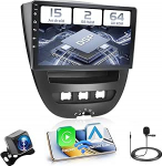 Hikity 2+64GB Android 15 autoraadio Toyota Aygo/Peugeot 107/Citroen C1 2004-2014 raadio traadita Carplay Android auto, 10,1-tolline IPS puuteekraaniga raadio koos tagumise vaatekaameraga, Bluetooth, Navi, WiFi