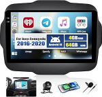 CAMECHO 4+64G Android 15 navigatsiooniautoraadio Jeep Renegade 2016-2020, 9-tolline GPS Bluetooth raadio Incell HD puuteekraaniga koos traadita Carplay Android auto WiFi FM RDS EQ Mirror Link + tagurdamine