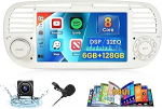 [6G + 128G] Inefala Android 15 autoraadio Fiat 500 2007-2015 juhtmevaba Carplay Androidiga, 7-tolline puutetundlik raadio GPS WiFi RDS/FM Bluetooth EQ SWC tagurduskaamera mikrofoniga (valge)