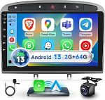 2G+64G autoraadio Peugeot 308/408 2007-2015, podofo 9-tolline puuteekraaniga Android 13.0 raadio traadita Carplay Android auto DSP BT GPS peegel FM RDS USB tagurduskaamera