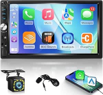 NHOPEEW 2Din autoraadio juhtmega Carplay & Android Car - 7-tolline puuteekraaniga 2DIN raadio tugi Mirror Link FM EQ 5.1Bluetooth 7 v&auml;rviline taustvalgustus + 12 LED tagurduskaamera
