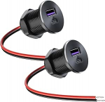 Pack of 2 USB C pistikupesad 12 V Autoelamu alumiinium, 18 W QC 3.0 ja 30 W PD 3.0 auto 12 Volt, autoelamu kiirlaadija Yacht USB pistikupesa autoelamu haagissuvila veoauto paat auto