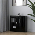 Homgoday Showcase Cabinet, Black, 82.5 x 30.5 x 80 cm, Wood, Modern Bookcase with Glass Doors, Freestanding Display Cabinet Storage Cabinet for Living Room, Office, Sideboard, Shelf