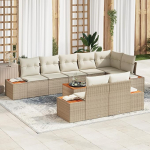 Rantry 9-teiliges Garten-Sofa-Set mit Kissen Beige Poly-Rattan Akazie Gartenlounge Model3348117