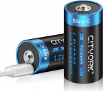 CITYORK USB-C laetav liitium-ioon C aku, 2 tk 1,5 V 5500 mWh Baby C aku koos C-t&uuml;&uuml;pi kaabliga