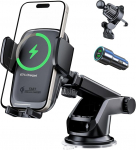 KPON 15 W Qi sertifitseeritud auto mobiiltelefoni hoidja laadimisfunktsiooniga, induktiivne laadimisjaam auto, mobiiltelefoni hoidja ventilatsioon + iminapad iPhone 16/15/14/13/12/12/11/X/Pro/Max/8 Plus/Mini jaoks