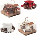 J&otilde;uluk&uuml;&uuml;nlad 4 komplektis 2 punast k&uuml;&uuml;nalt koos kaunistusega ja 2 valget k&uuml;&uuml;nalt klaasist kinkekarbis J&otilde;ulud X-Mas advendiks