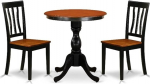 East West Furniture Eden ESAN3-BCH-W 3 Piece Kitchen Set for Small Spaces, Includes Round Dining Table with Base and 2 Solid Wood Seats, 30" x 30"