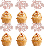Xsstarmi Happy New Year Cupcake Toppers 24 Pack Rose Gold Glitter Fireworks Cheers to 2025 Cupcake Picks Welcome to 2025 Cake Decorations for 2025 Party Supplies