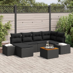 Rantry 7-teiliges Garten-Sofa-Set mit Kissen Schwarz Poly Rattan Akazie Gartenlounge Model3347982