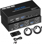HDMI KVM l&uuml;liti Dual Monitor 4K 60Hz USB 3.0 2 pesa koos Hotkey 18Gbps HDCP2.3 2x HDMI Extended Display Share 2 PC-d &uuml;he klaviatuuriga Mous HDR D-olby Vision VRR IR kaugjuhtimispultiga