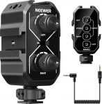 NEEWER MM01 Kahe kanaliga mikrofoni helisegisti adapter 3,5 mm TRS kaabliga, stereo- ja mono l&uuml;liti, k&uuml;lmkinga kinnitused DSLR kaamerale, nutitelefonidele, akutoitega mikrofonid videosalvestuseks