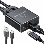 LAN Verteiler 1 auf 2 1000Mbps, LAN Splitter RJ45 mit USB-C Stromversorgung, Ethernet Splitter f&uuml;r Computer Hub Router Set-Top Box Digital TV, Mini Netzwerk Switch Aluminium