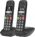 Gigaset E290 koos teise telefonitoruga - Duo Set vanemate telefon ilma automaatvastajata, eriti suurte nuppude ja n&auml;idikutega, kiirvalimisnupud, v&otilde;imendi funktsioon eriti valju kuulamise jaoks, must