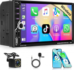 2 DIN Bluetooth autoraadio koos A-apple Carplay Android autoga, 7-tolline HD puuteekraaniga Double DIN autoraadio Bluetooth 5.1 FM AUX USB + tagurduskaamera ja mikrofoniga