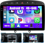 [4G+64G] Inefala Android 15 Autoradio f&uuml;r Peugeot 308/408 2007-2015 mit Wireless Carplay Android, 9 Zoll Touchscreen Radio mit Navi GPS WiFi RDS/FM Bluetooth EQ SWC R&uuml;ckfahrkamera Mic