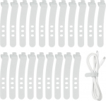 hankekaart Silikon-Kabelbinder, 3 L&ouml;cher, wiederverwendbar, Gummikordel mit Verschlussschnalle, Mehrzweck-Kabelriemen f&uuml;r Zuhause, B&uuml;ro, Reisen, Silber, 20 St&uuml;ck