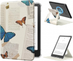 MoKo 360&deg; p&ouml;&ouml;rlev &uuml;mbris 7-tollise e-raamatute lugeja 12. p&otilde;lvkond 2024, Selge tagumine eemaldatav magnetiline kaitsekott koos automaatse &auml;ratamise / magamise funktsiooniga, mitte TCL Remarkable Kobo jaoks, Retro Butterfly