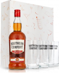 Sipply Geschenkset 3-teilig mit 2 Longdrinkgl&auml;ser Schwarz und 1 Flasche Southern Comfort 0,7l 35,0% Vol. | mit Geschenkverpackung: Wei&szlig; | Geschenk f&uuml;r Frauen M&auml;nner Freundin zu Weihnachten Ostern