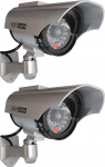 O&W Security 2 x Solar Dummy Outdoor Surveillance Camera Dummy with Lens and Flashing for Indoor and Outdoor Use