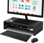 Wakects Monitor Desk Stand, Puidust monitori statiiv, 2-tasandiline puidust t&otilde;stuk monitorile, s&uuml;learvuti arvutile koos korraldajaga, must, 50 x 20 x 11,7 cm.
