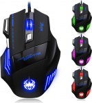 zelotes Wired Gaming Mouse, 7200 DPI, 7 nuppu, LED-valgustus, ergonoomiline disain m&auml;ngudeks ja kontoriks, USB optiline m&auml;nguhiir koos kaabliga s&uuml;learvutile, PC-le, Macile, must