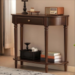 Schmaler Console Table, Halbmondf&ouml;rmiger Konsolentisch mit Schublade, Beistelltisch Hinter Dem Sofa mit Ablagefl&auml;che, Flurtisch f&uuml;r Wohnzimmer, Diele, Dunkelwalnuss, 95x35x82cm