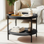 CLP Corbitan kohvilaud, &uuml;mmargune puit, diivanilaud, 2 tasandit koos hoiuruumiga, k&uuml;ljelaud, v&auml;ike metallraam, must, v&auml;rv: V&auml;rv: Hall, Suurus: Diameeter 50 cm